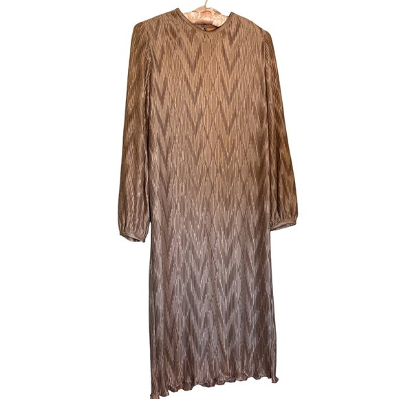 Vintage Hal Ferman Midi Dress Size 14 Gold Chevron Metallic Pattern USA Elegant - Picture 6 of 10